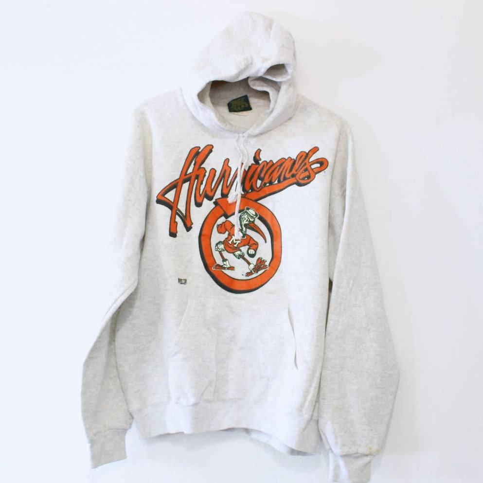 Vintage University of Miami Hurricanes Hooded Sweatshirt Medium