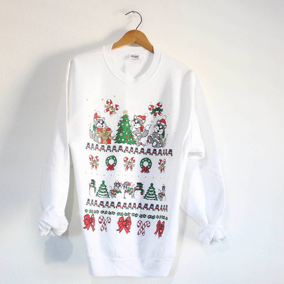 Vintage Crazy Cat Lady Christmas Sweater Sweatshirt Medium