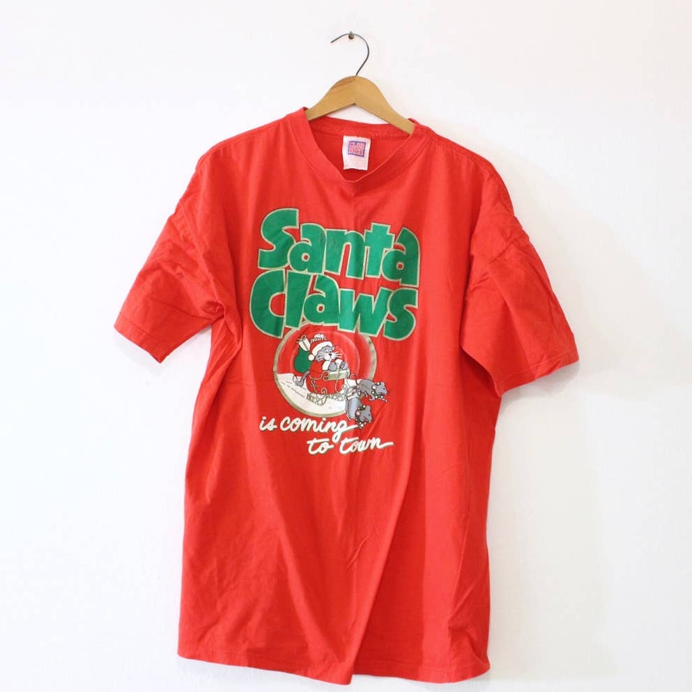 Vintage Santa Claws Cat Christmas T Shirt XL