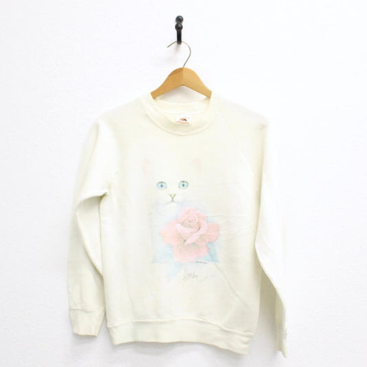Vintage Kitty Cat Rose Sweatshirt Small