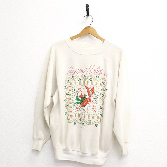 Vintage Christmas Happy Holidays Teddy Bear Sweatshirt XL