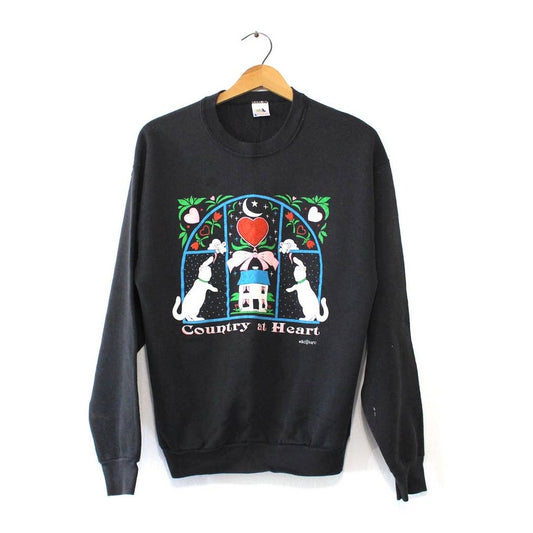 Vintage Country At Heart Cat Sweatshirt Large