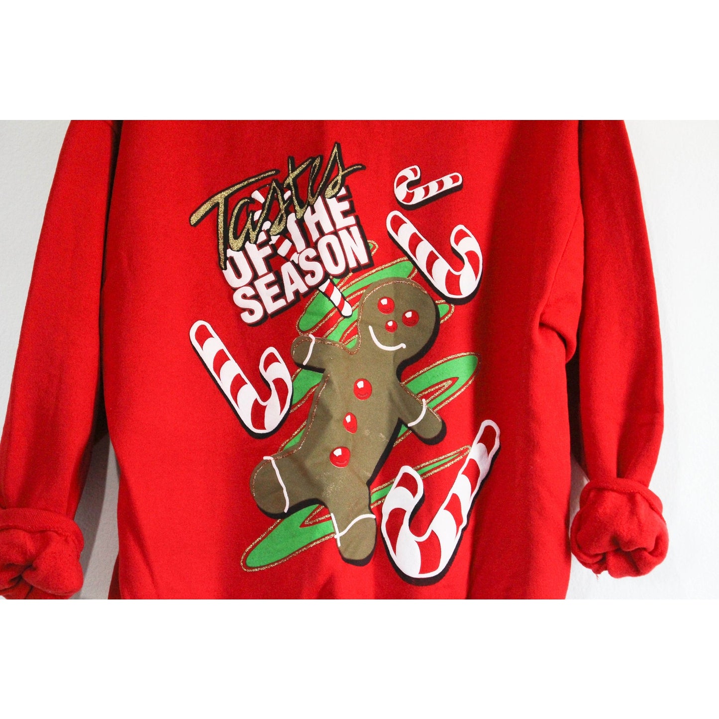 Vintage Happy Holiday Christmas Tastes of the Season Gingerbread Man Sweatshirt Large