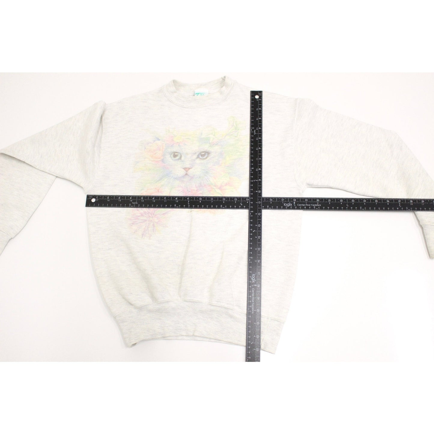 Vintage Kitty Cat Pastel Floral Sweatshirt Medium