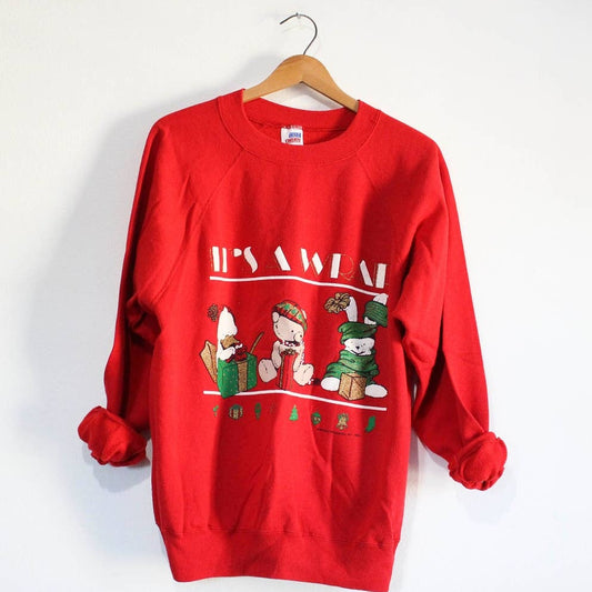 Vintage Its A Wrap Santa Animal Christmas Holiday Sweatshirt Large