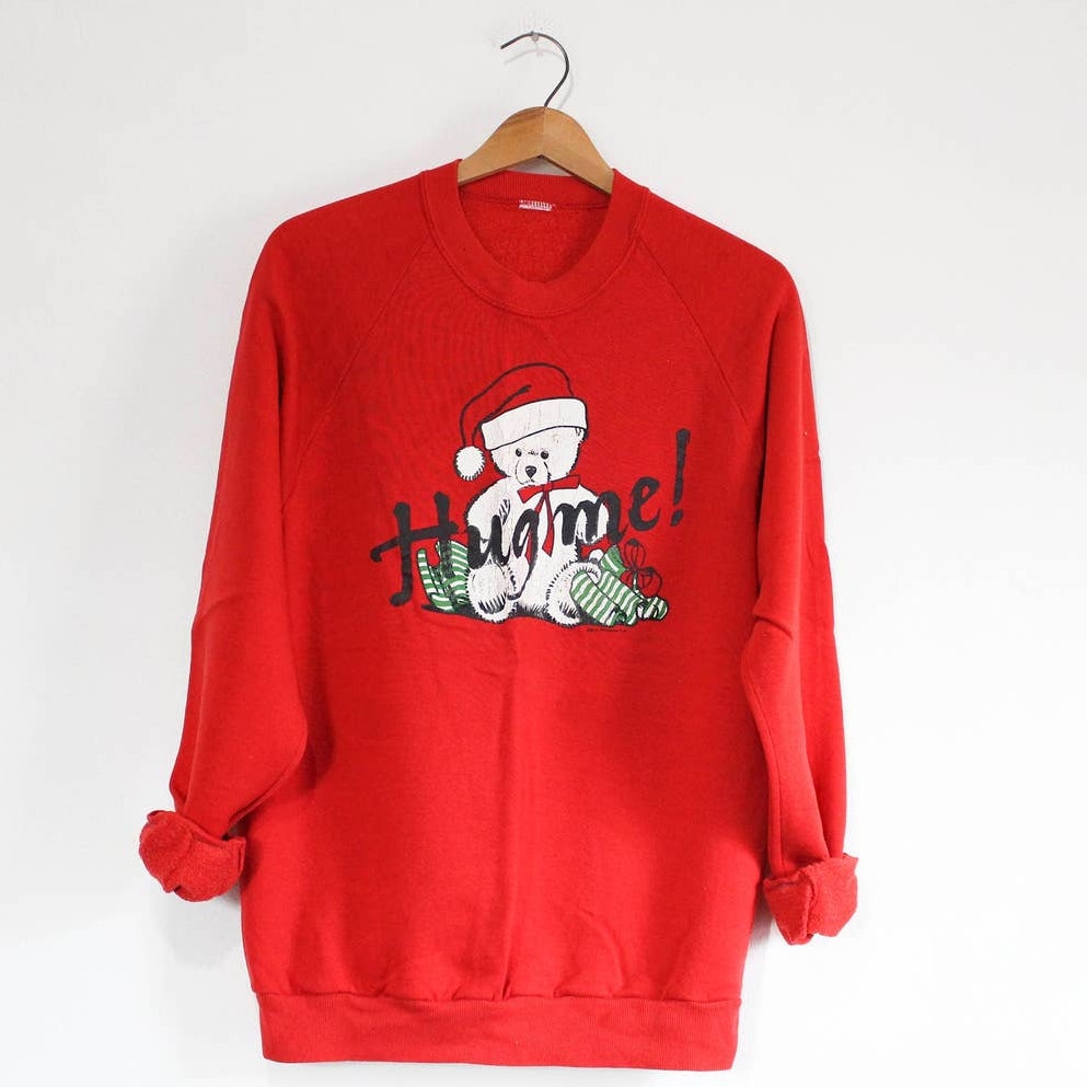 Vintage Santa Teddy Bear Hug Me Christmas Holiday Sweatshirt Medium