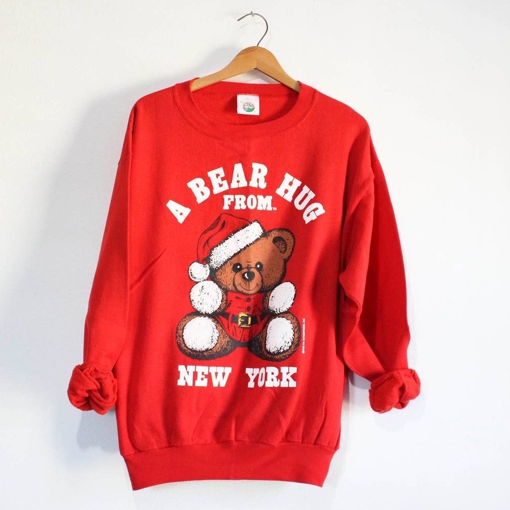 Vintage Hug Me in New York Teddy Bear Christmas Sweatshirt XL