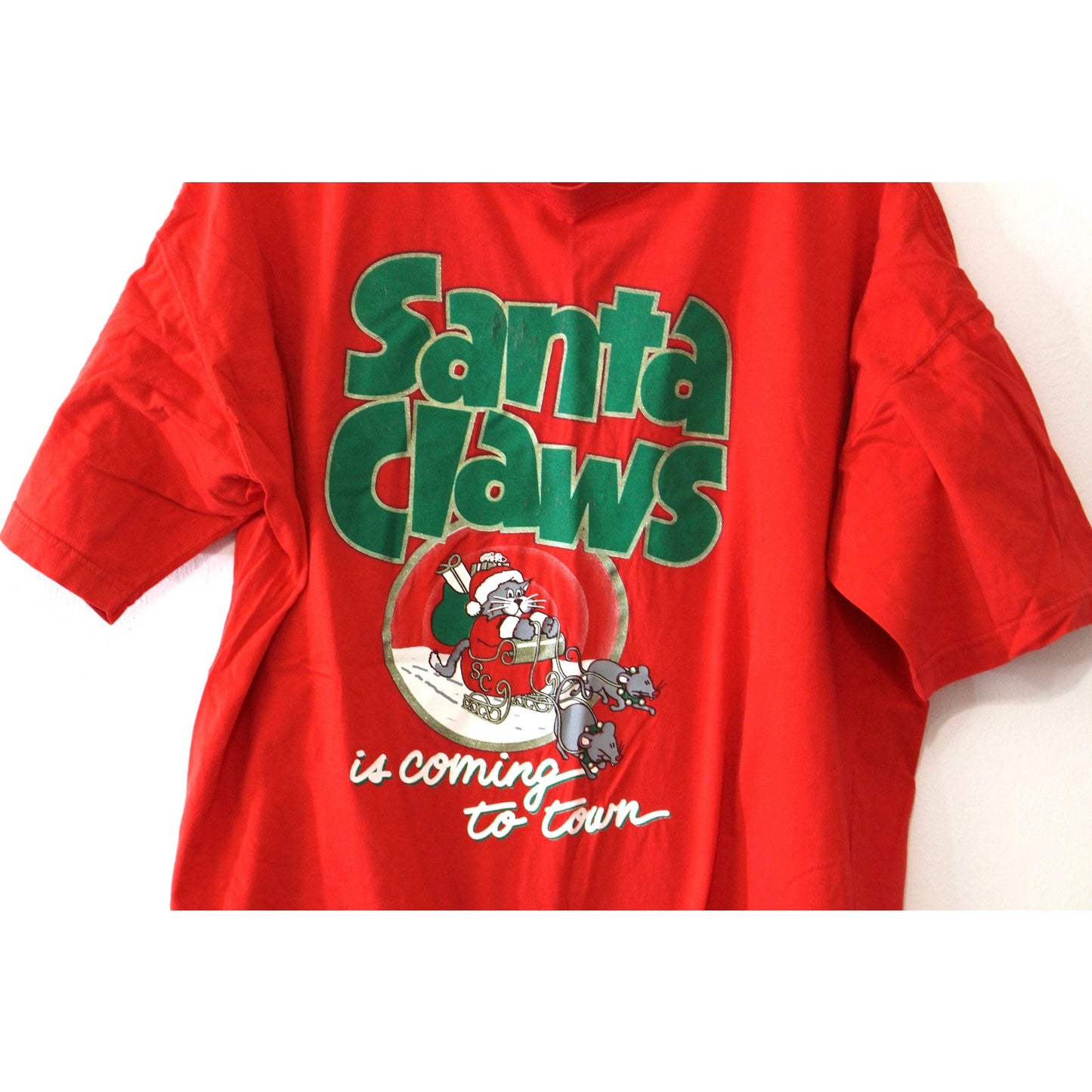 Vintage Santa Claws Cat Christmas T Shirt XL