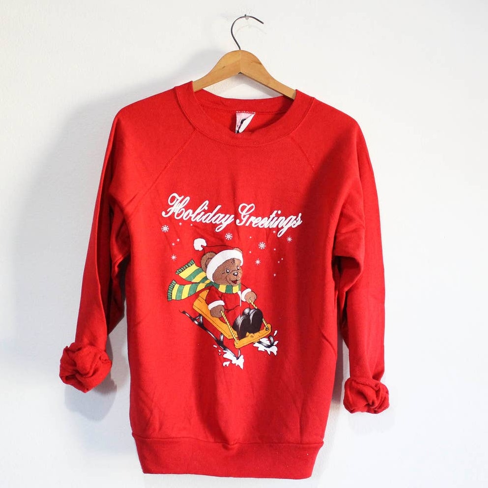 Vintage Santa Teddy Bear Christmas Holiday Sweatshirt Small