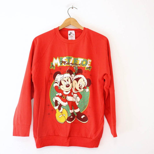 Vintage Walt Disney Mickey Minnie Santa Mistletoe Sweatshirt Medium