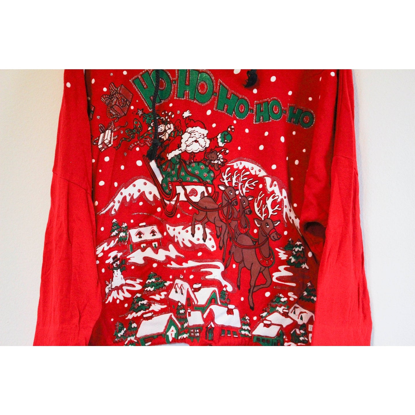 Vintage Christmas Santa Sweater Crop Hooded Sweatshirt Large