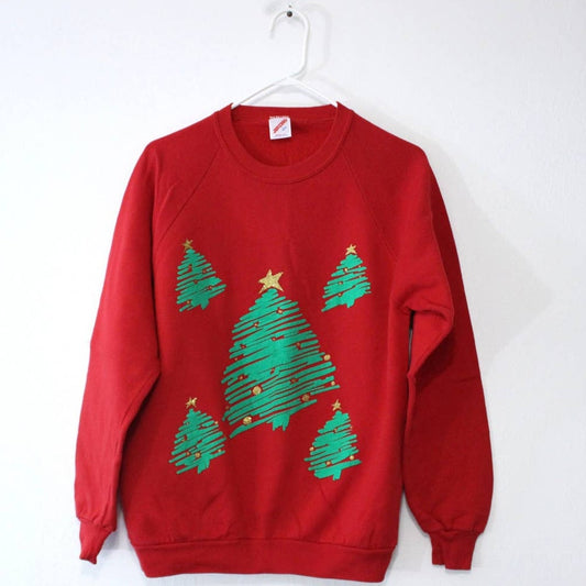 Vintage Holiday Merry Christmas Tree Sweatshirt Large