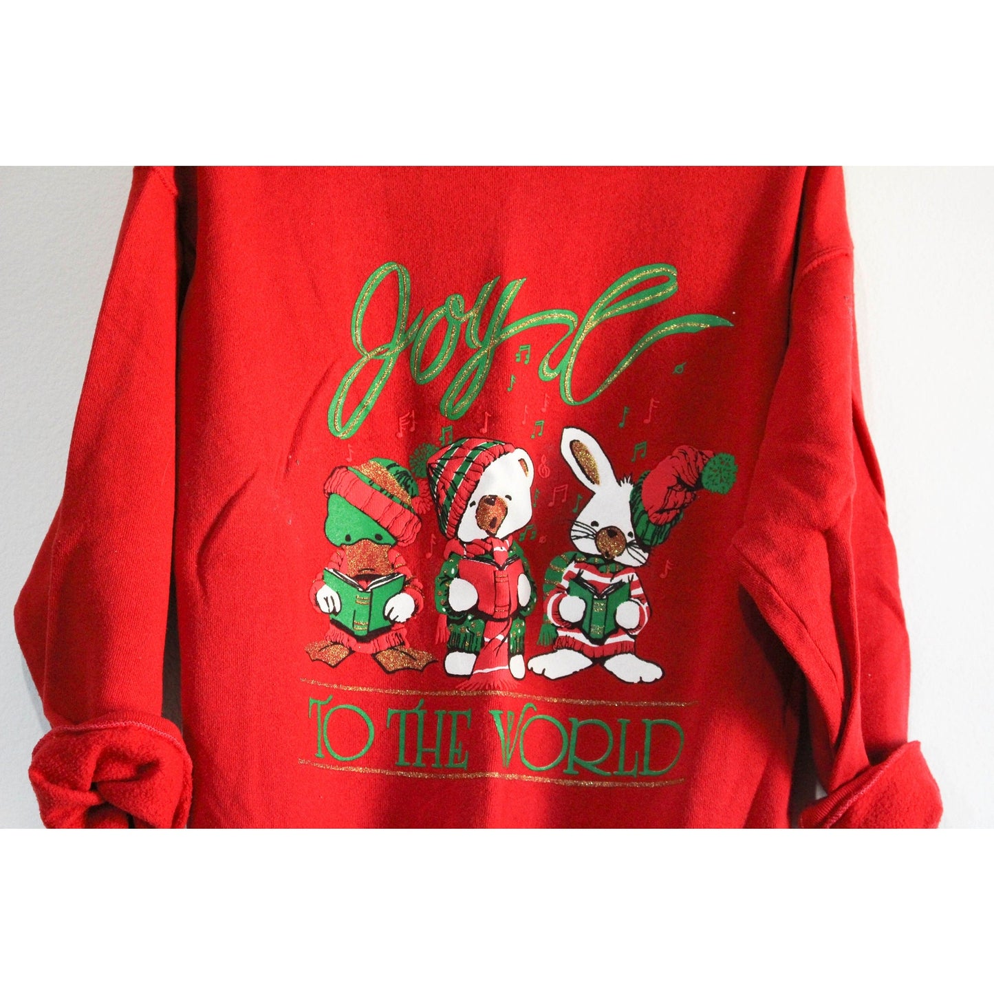 Vintage Joy To The World Holiday Merry Christmas Seasons Greetings Sweatshirt Large