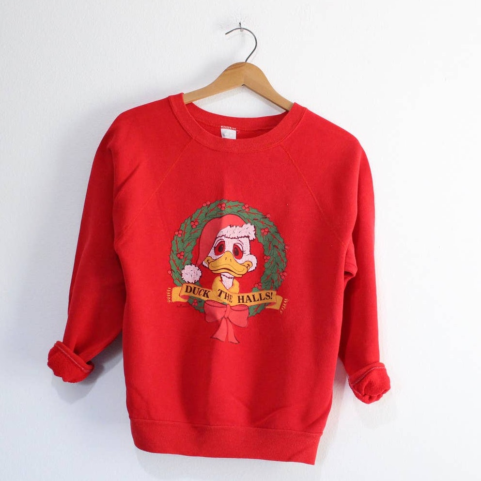 Vintage Duck the Halls Christmas Holiday Sweatshirt Medium