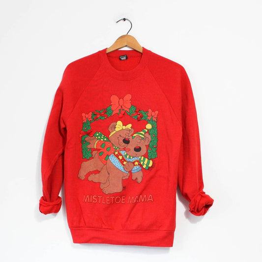 Vintage Red Mistletoe Mama Christmas Holiday Sweatshirt Large